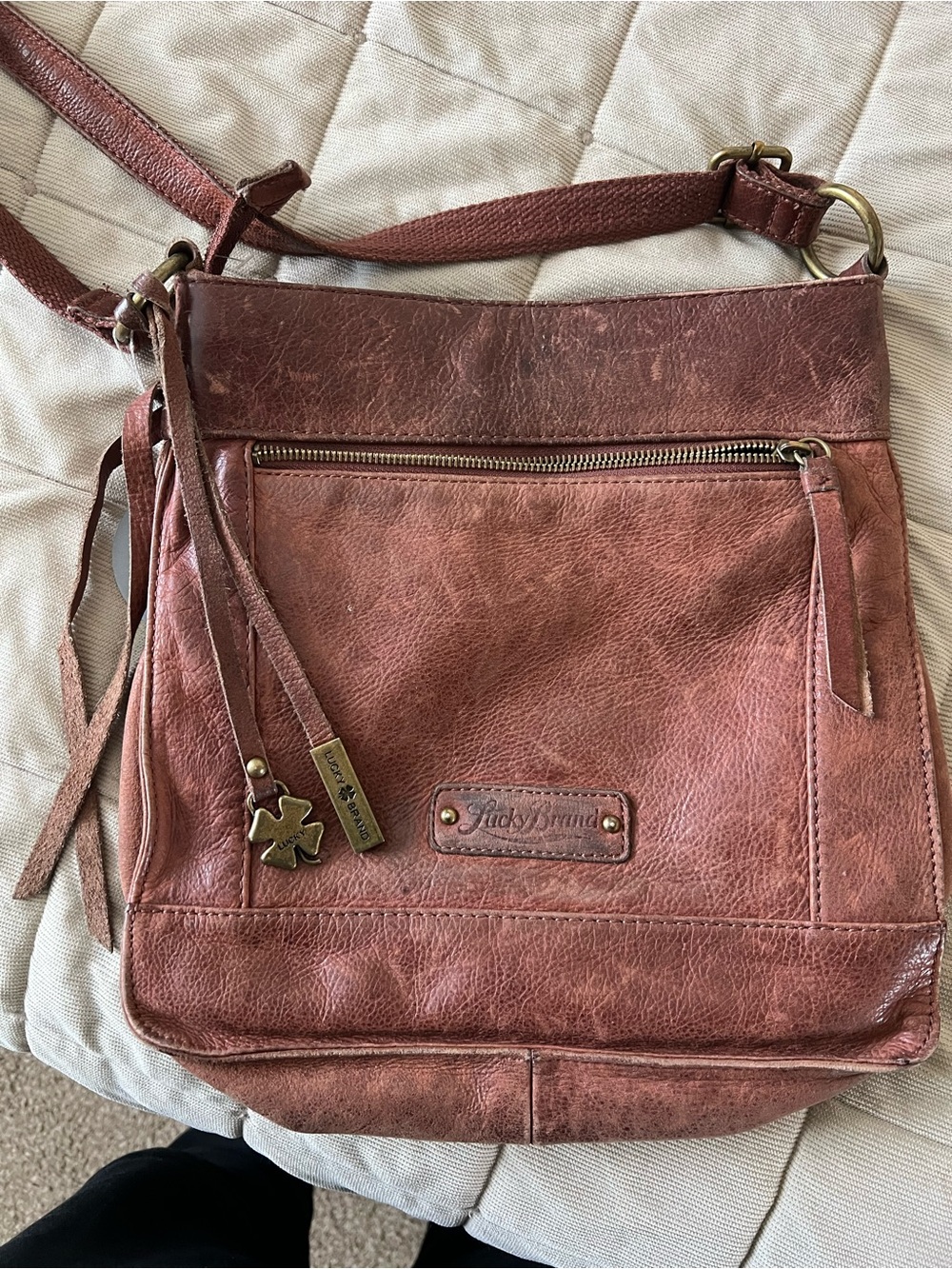 Lucky Brand Brown Leather Studded Crossbody Shoulder Bag Boho